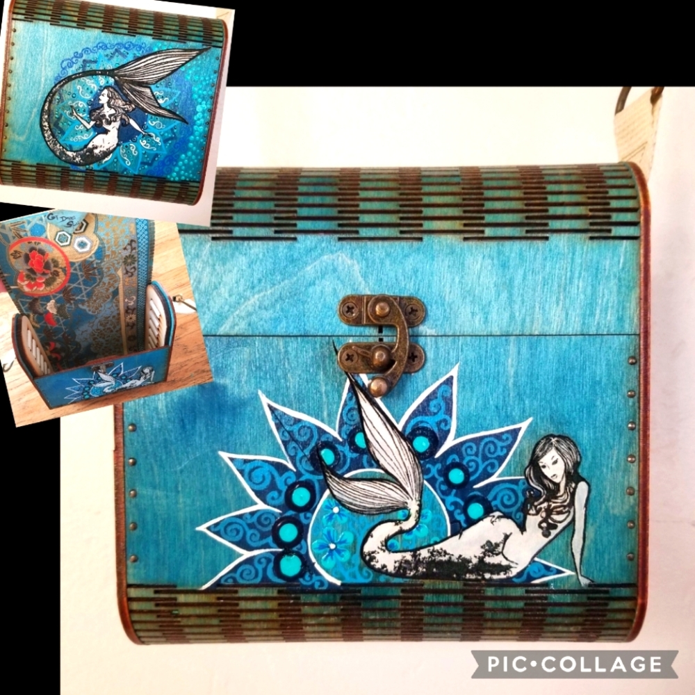 Wooden box purse crossbody mermaid mandala pin-up rockabilly boho unique